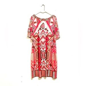 NWT Chico’s Sz 2 US M/L Beaded Neckline Split Short Sleeve Shirt Shift Dress